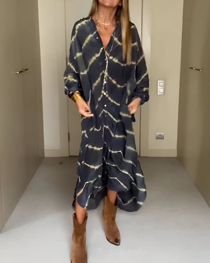 Damen Boho Maxikleid Mit Knöpfen