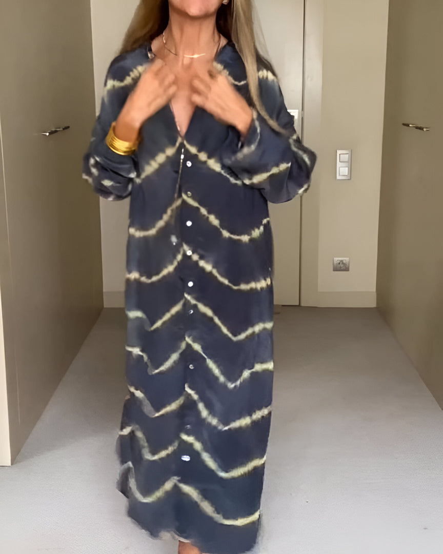 Damen Boho Maxikleid Mit Knöpfen
