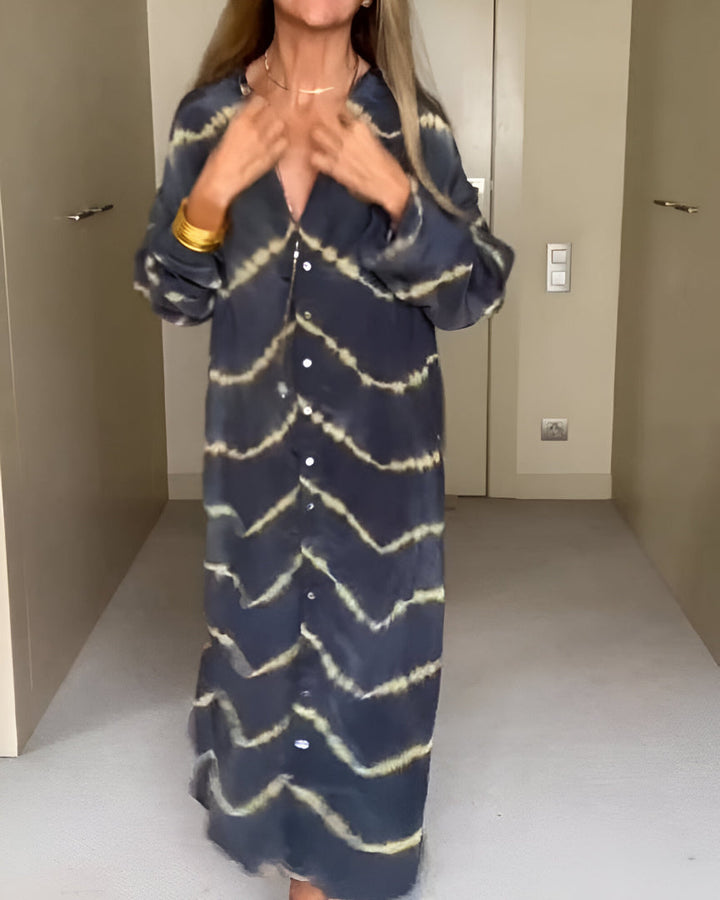 Damen Boho Maxikleid Mit Knöpfen