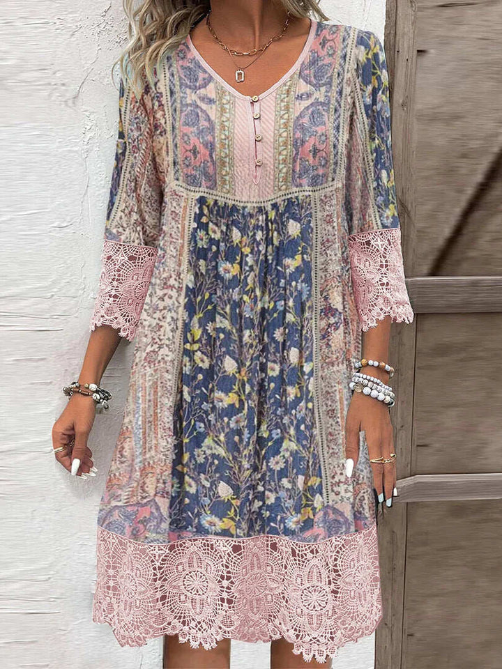 Damen Boho Kleid Mit Spitze