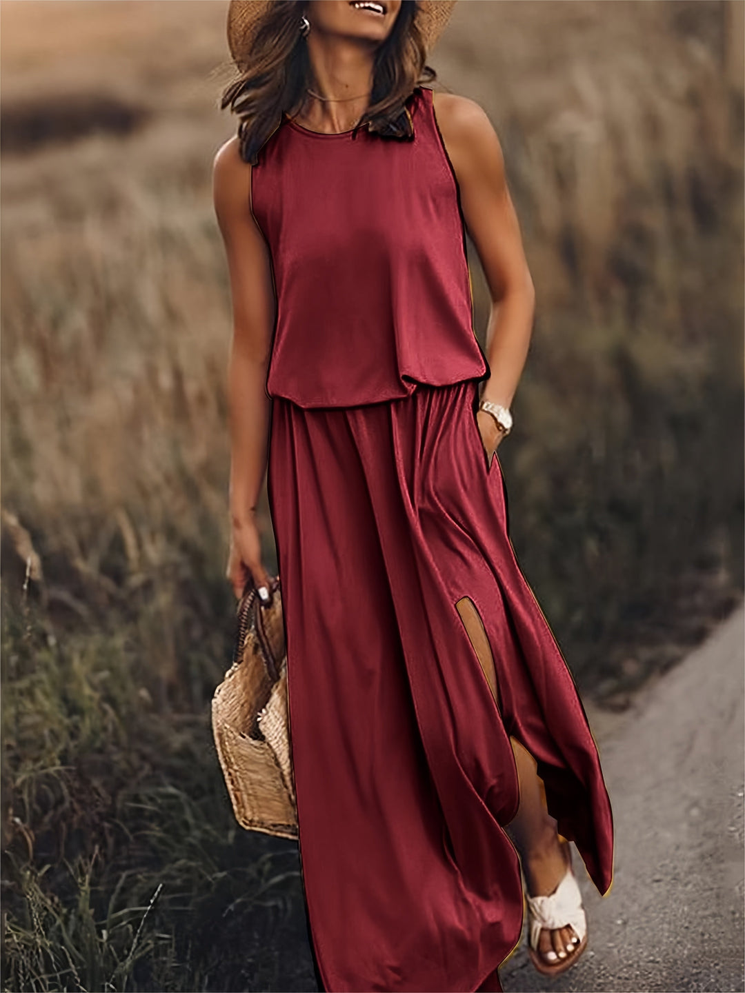 Damen Leichtes Ärmelloses Maxikleid