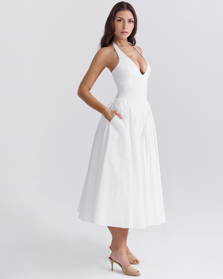 Ärmelloses, elegantes, figurbetontes Tüllkleid im Korsett-Stil mit V-Ausschnitt