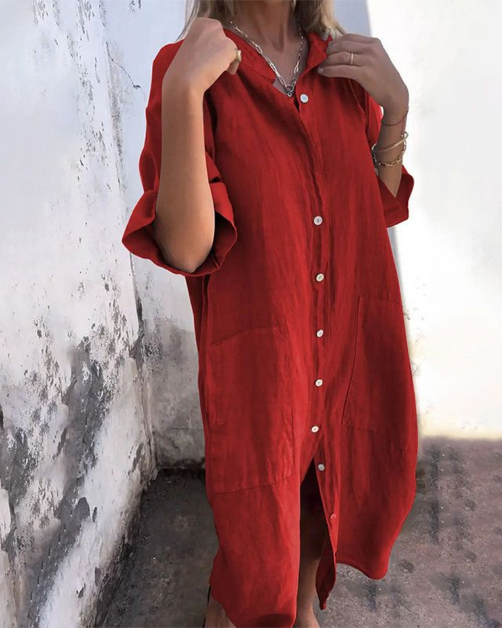 Damen Oversize Hemdkleid Mit Langarm