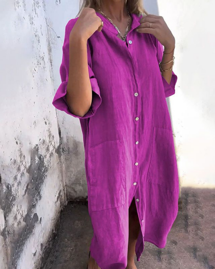 Damen Oversize Hemdkleid Mit Langarm