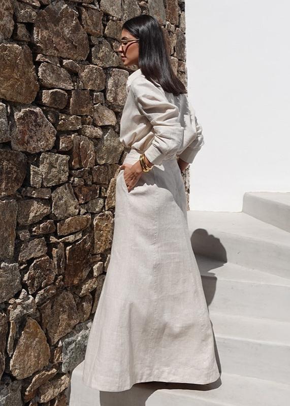 Damen Leinen Hemd Und Maxi Rock Set – Elegantes Sommer Outfit