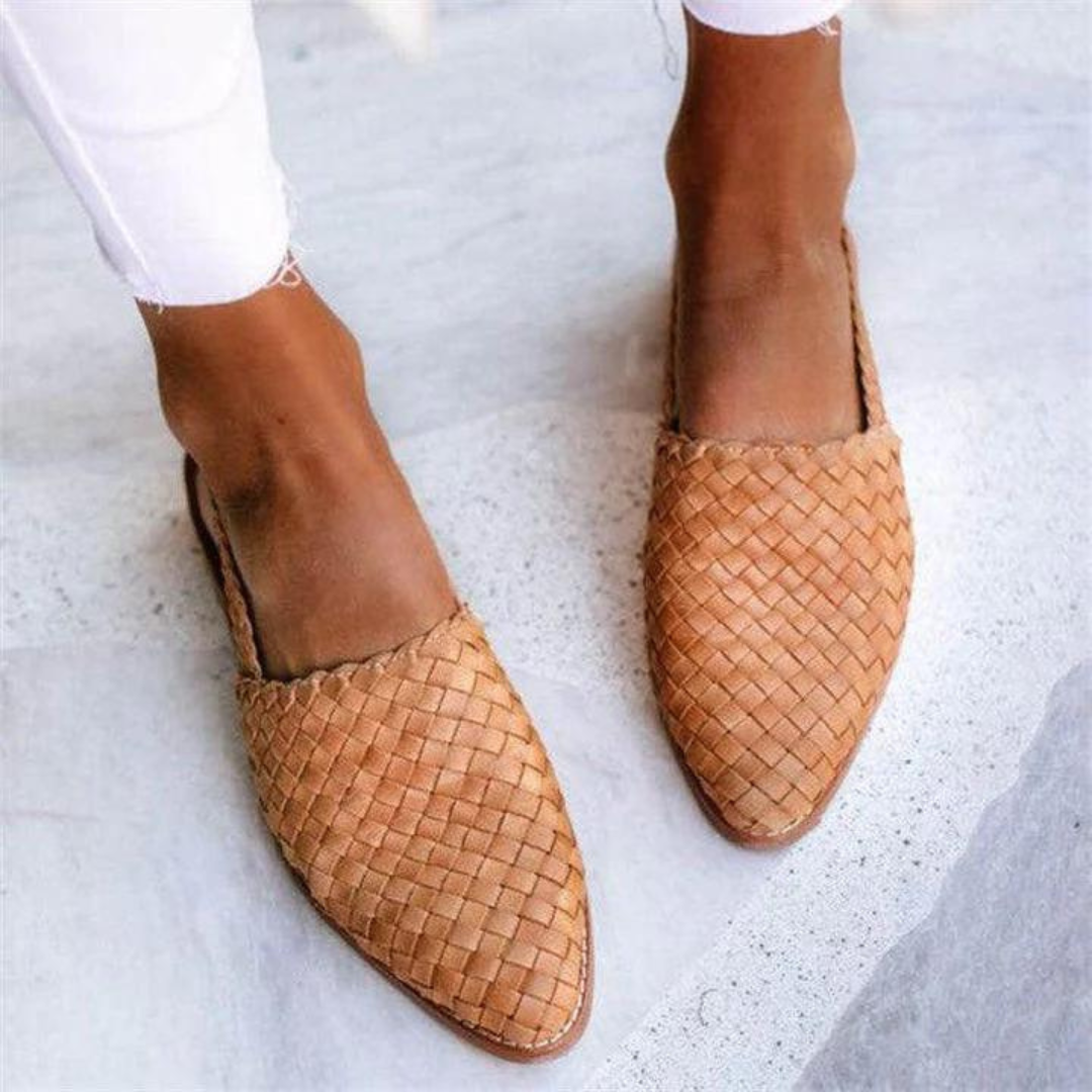 Damen Geflochtene Flache Lederschuhe