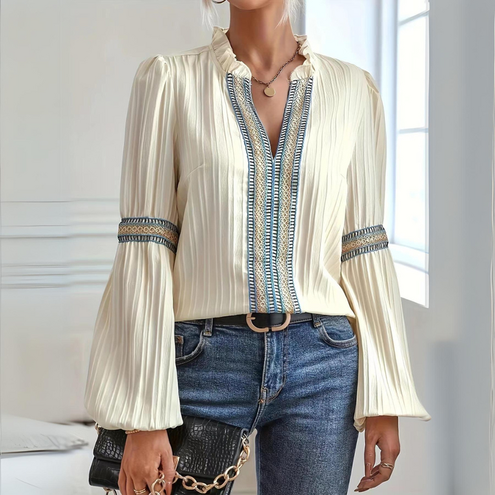 Damen Boho Chiffonbluse – Langarm Leichtes Lässiges Top