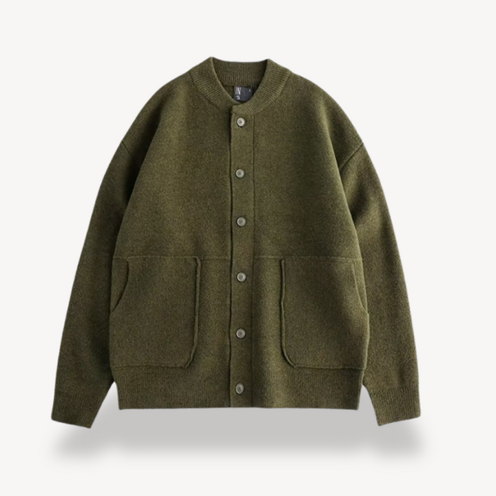 Herren-Strickjacke aus Wolle mit Rundhalsausschnitt – Strickweste mit Knopfleiste