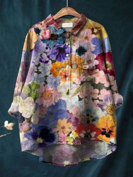 Damen Langarm Bluse Mit Blumenmuster