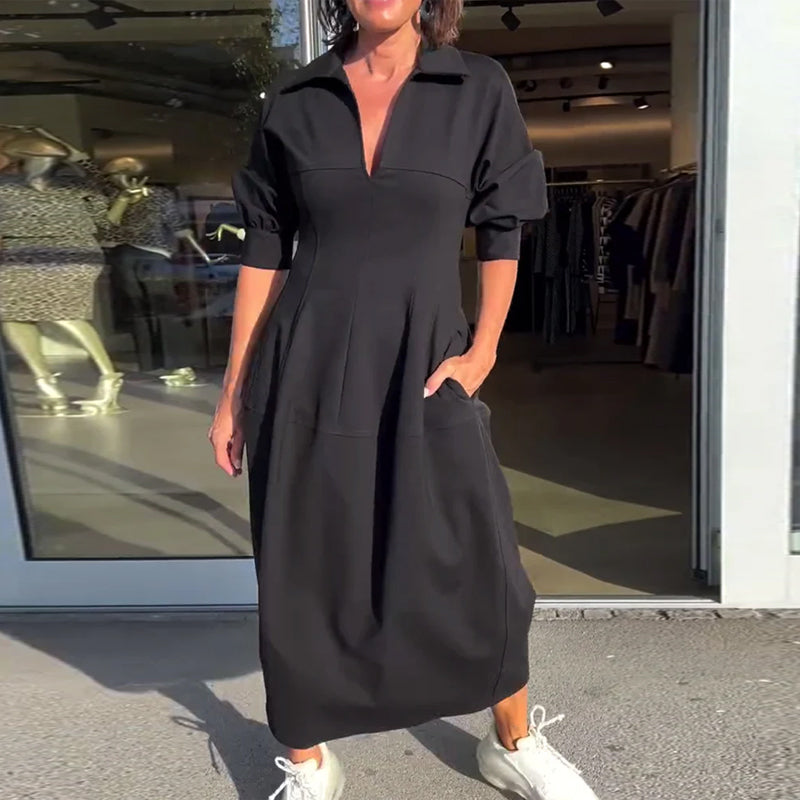 Damen V Ausschnitt Lang Freizeitkleid