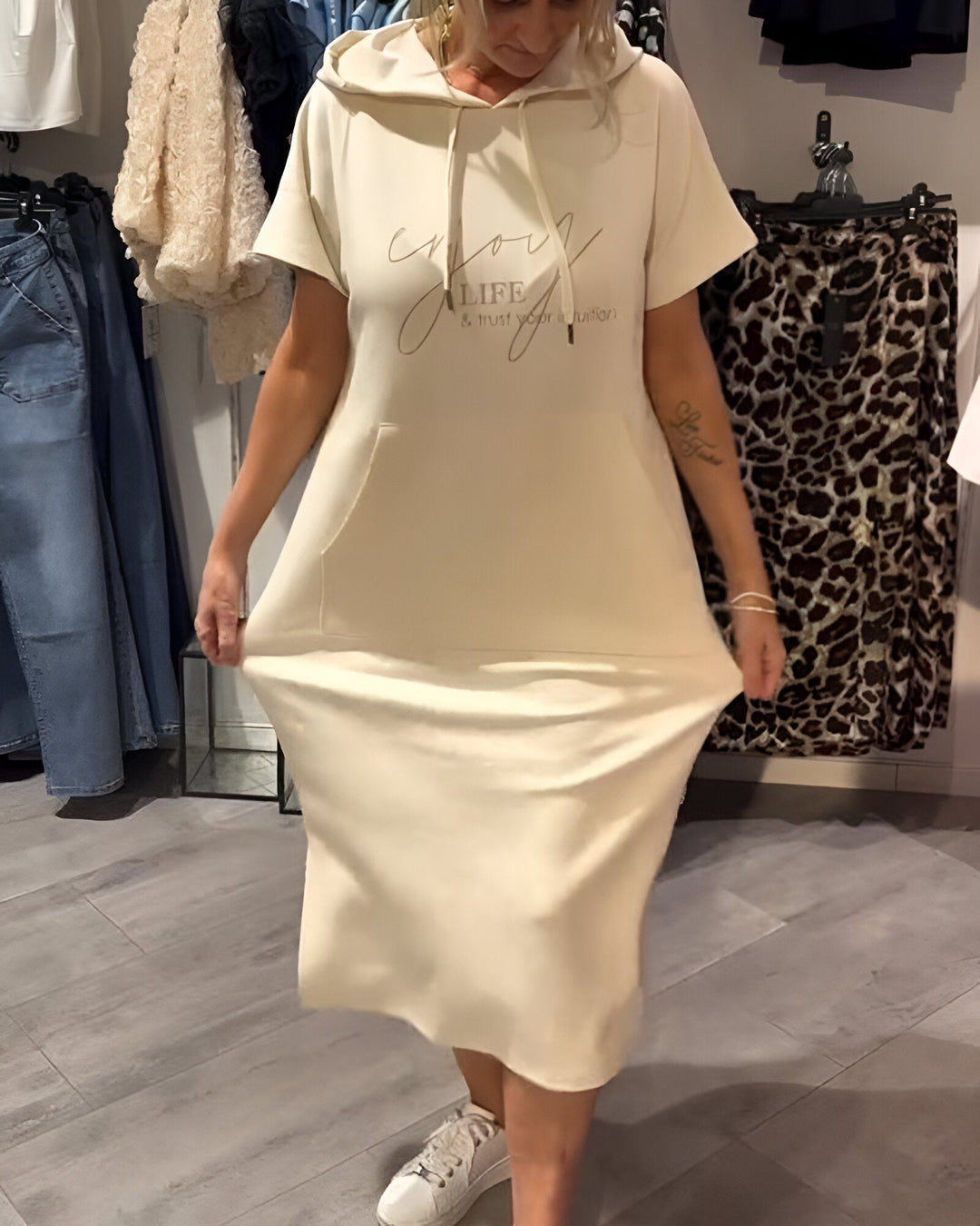 Damen Midikleid Mit Kapuze