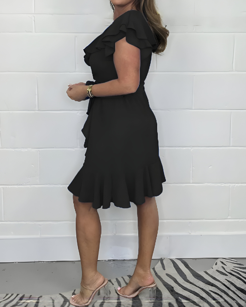 Damen Chiffonkleid Mit V Ausschnitt Und Wickeloptik