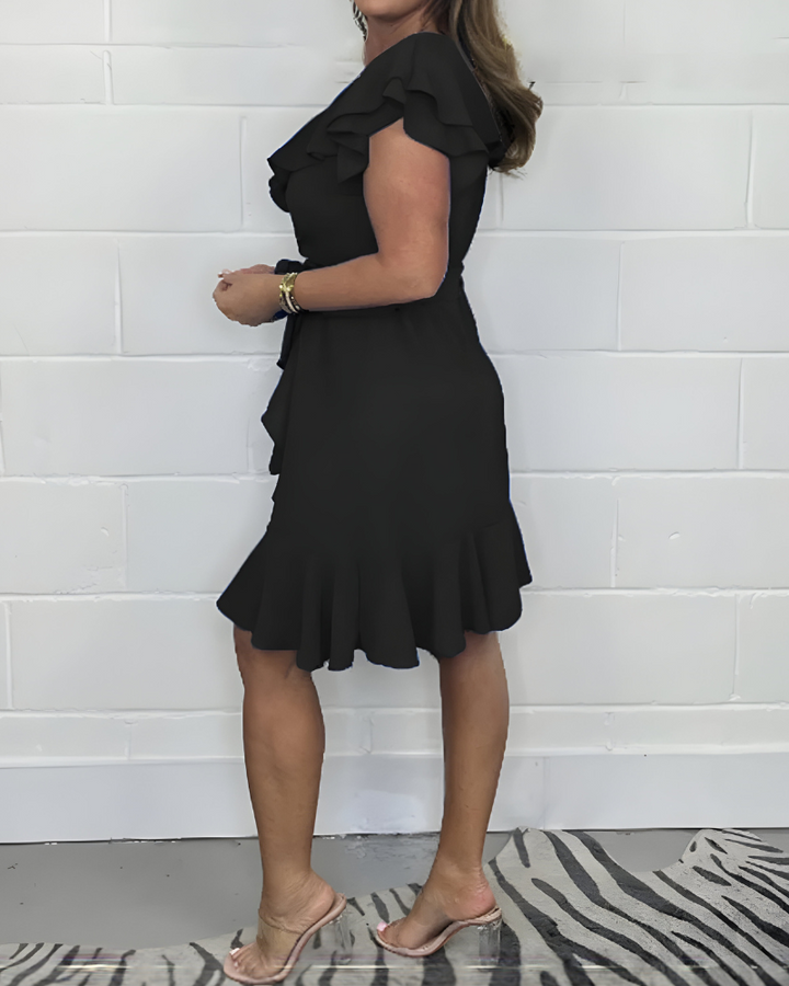 Damen Chiffonkleid Mit V Ausschnitt Und Wickeloptik