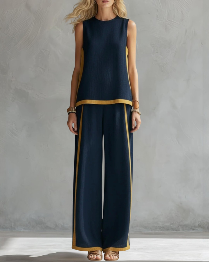 Damen Lockeres Leinen Zweiteiler Set - Ärmelloses Casual Outfit