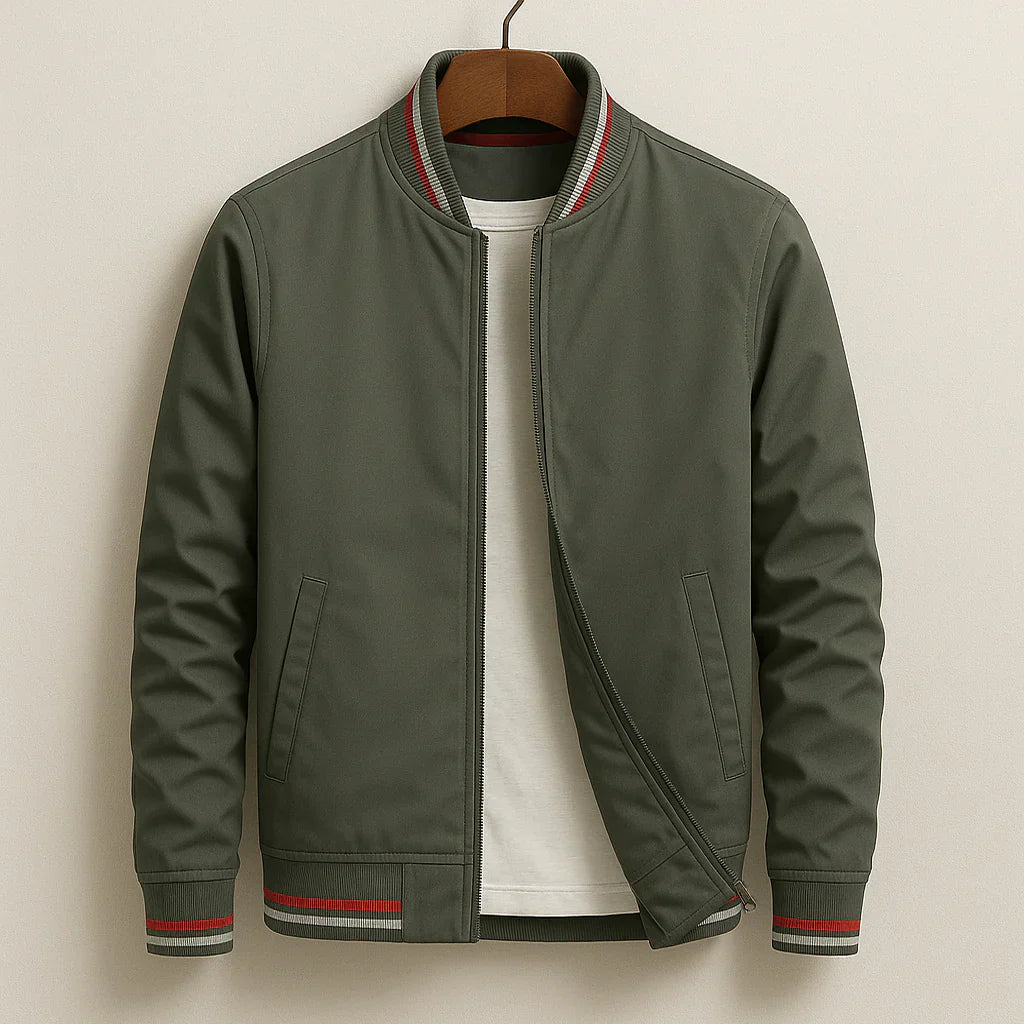 Herren Leichte Bomberjacke Mit Geripptem Kragen – Casual Reißverschlussjacke