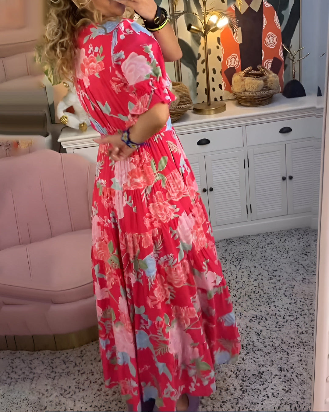 Damen Sommerkleid mit V-Ausschnitt und Blumenmuster
