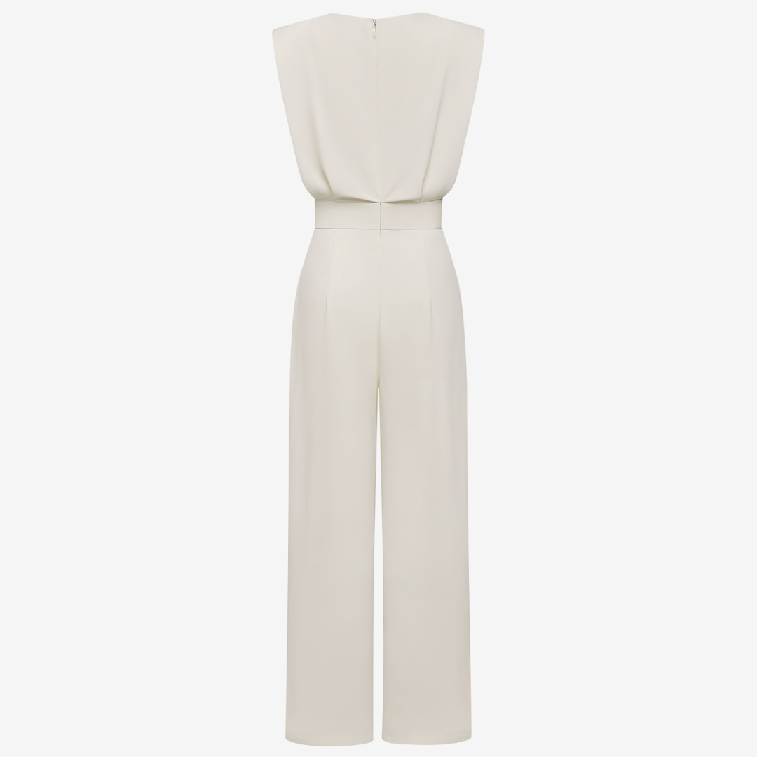 Ärmelloser Damen-Jumpsuit mit hohem Kragen und Gürtel – Elegante Abendgarderobe