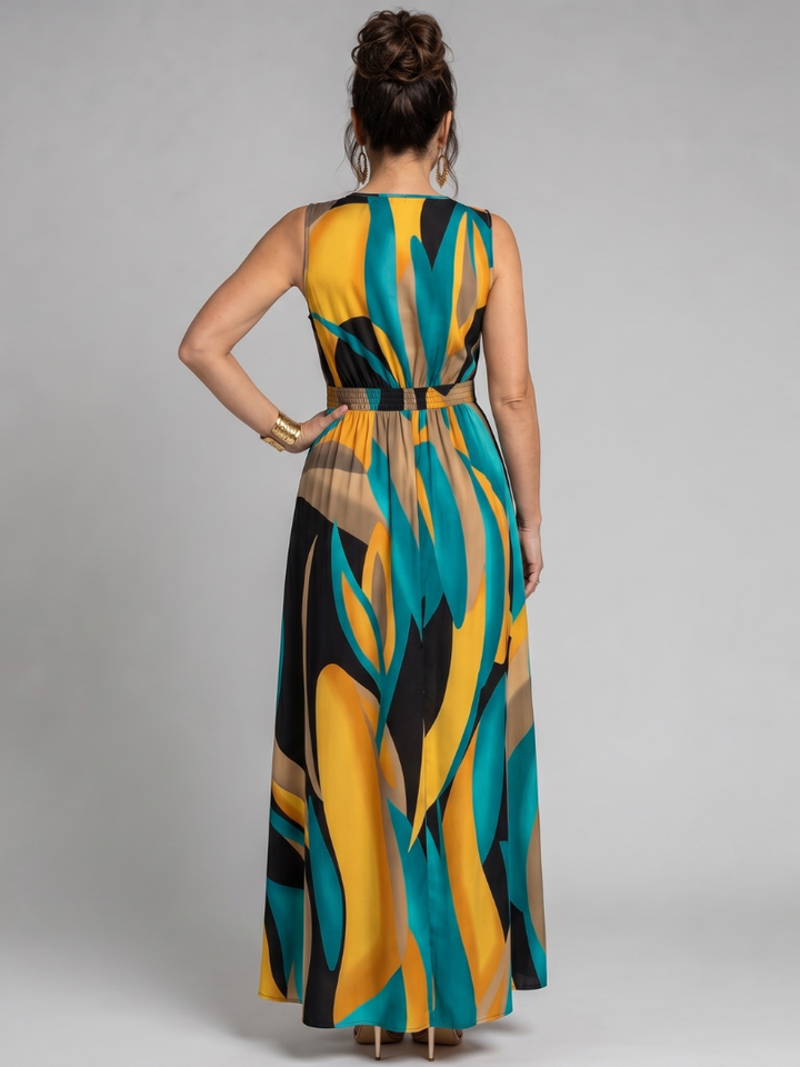 Zarela | Ärmelloses Maxikleid mit abstraktem Print