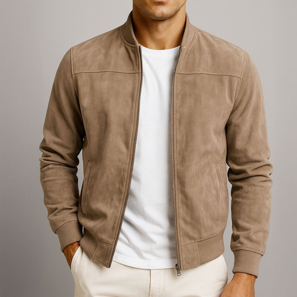 Herren Wildleder Zip-Up Langarmjacke – Casual Slim Fit Jacke