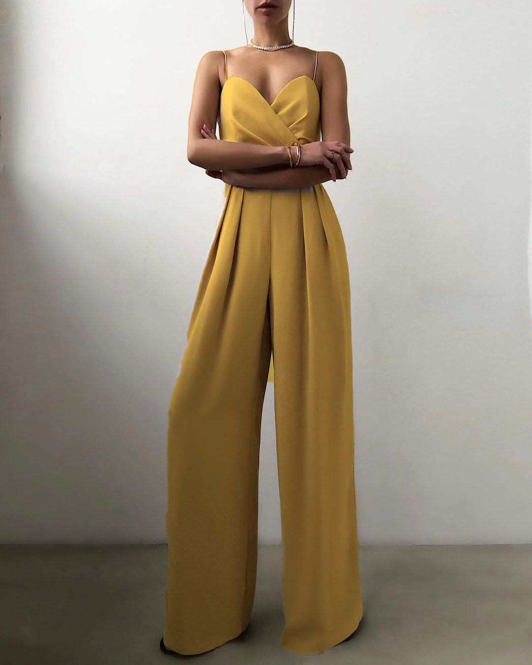 Heidi-Mode | Damen Eleganter Fließender Jumpsuit mit Spaghettibändern für Festliche Anlässe