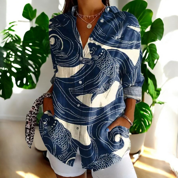 Damen Geblümte Bluse Mit Knopfleiste