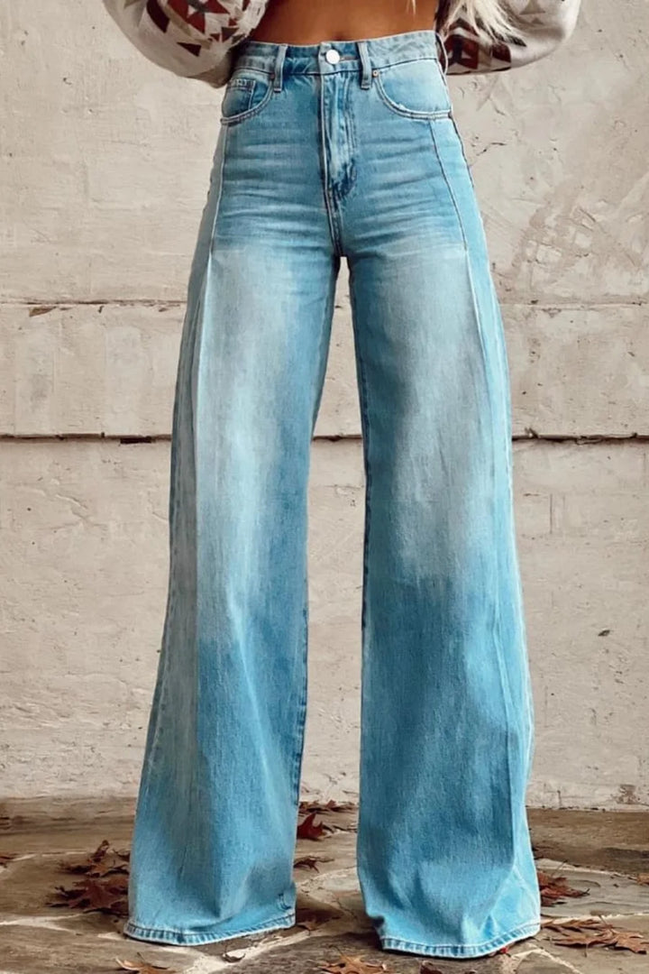 Damen-Jeans mit weitem Bein und Print – Schlaghose aus Denim mit Statement-Charakter.