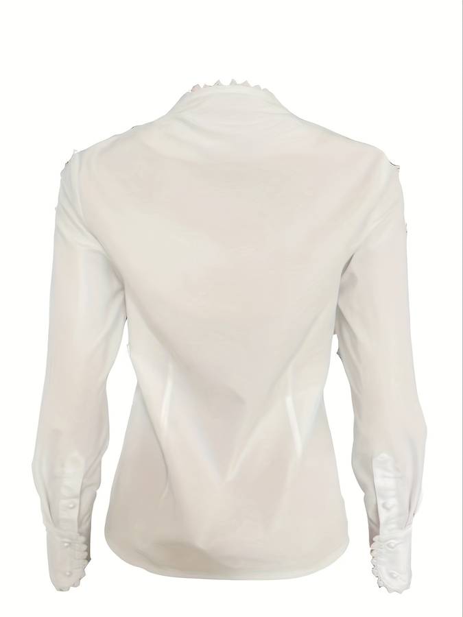 Damenbluse mit V-Ausschnitt, Knopfleiste und langen Ärmeln – Business-Bluse