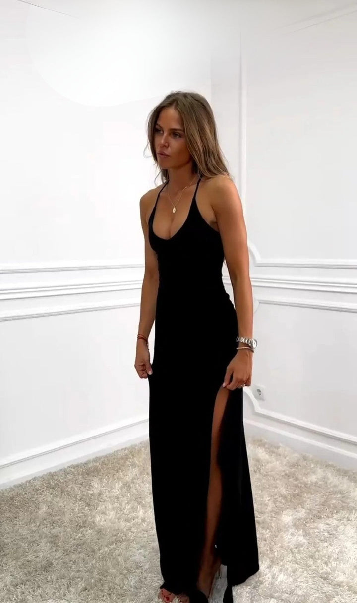 Damen Schwarzes Ärmelloses Kleid mit Schlitz