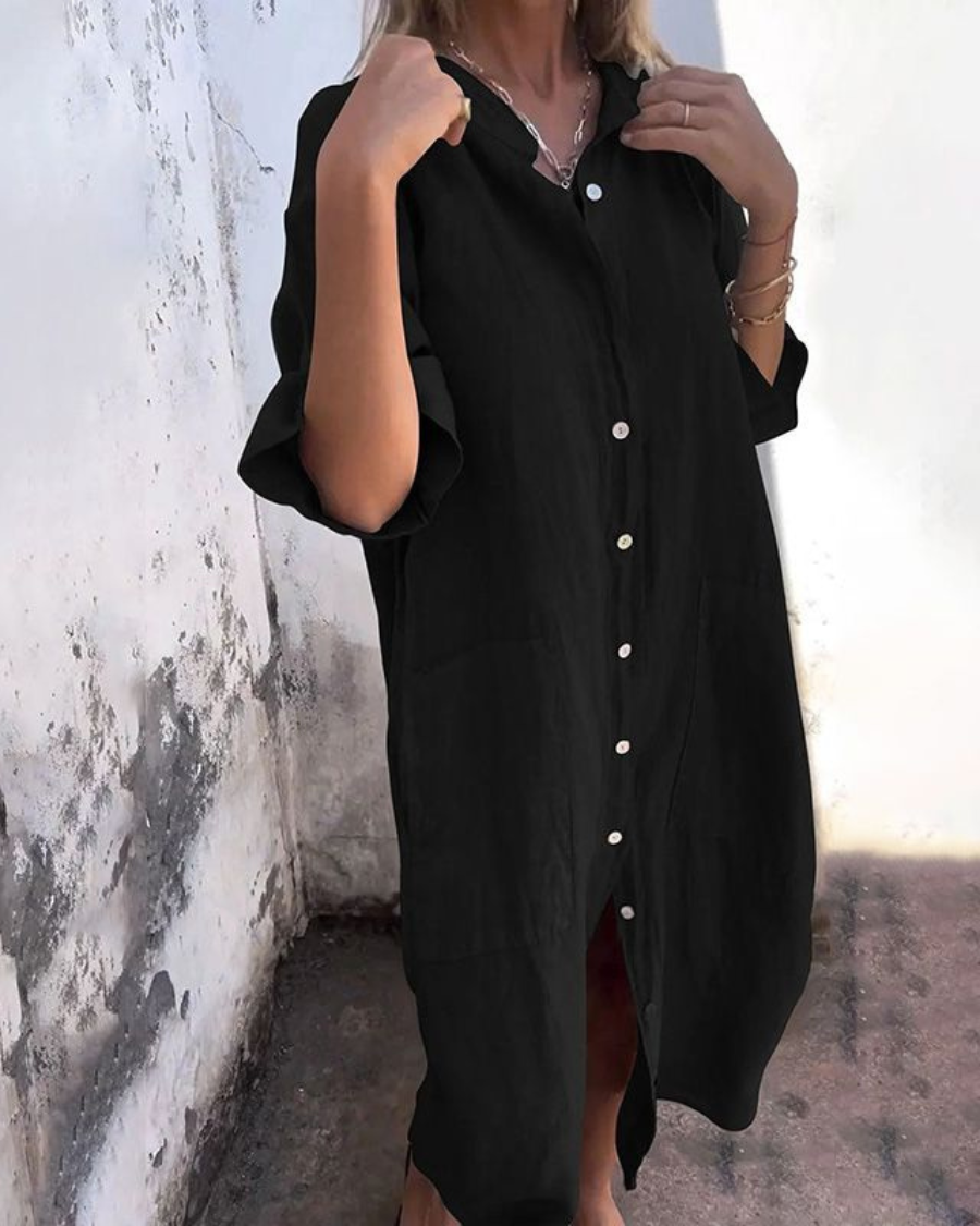Damen Oversize Hemdkleid Mit Langarm