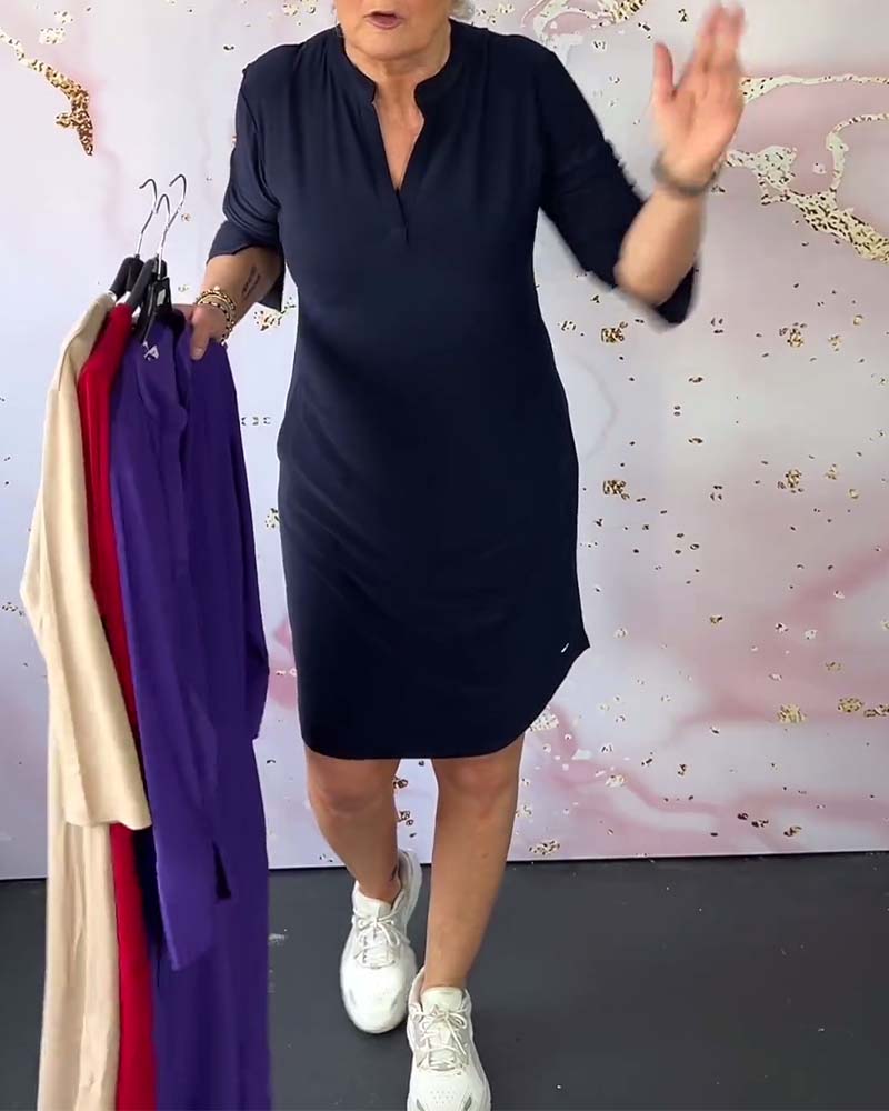 Damen V-Ausschnitt Midikleid