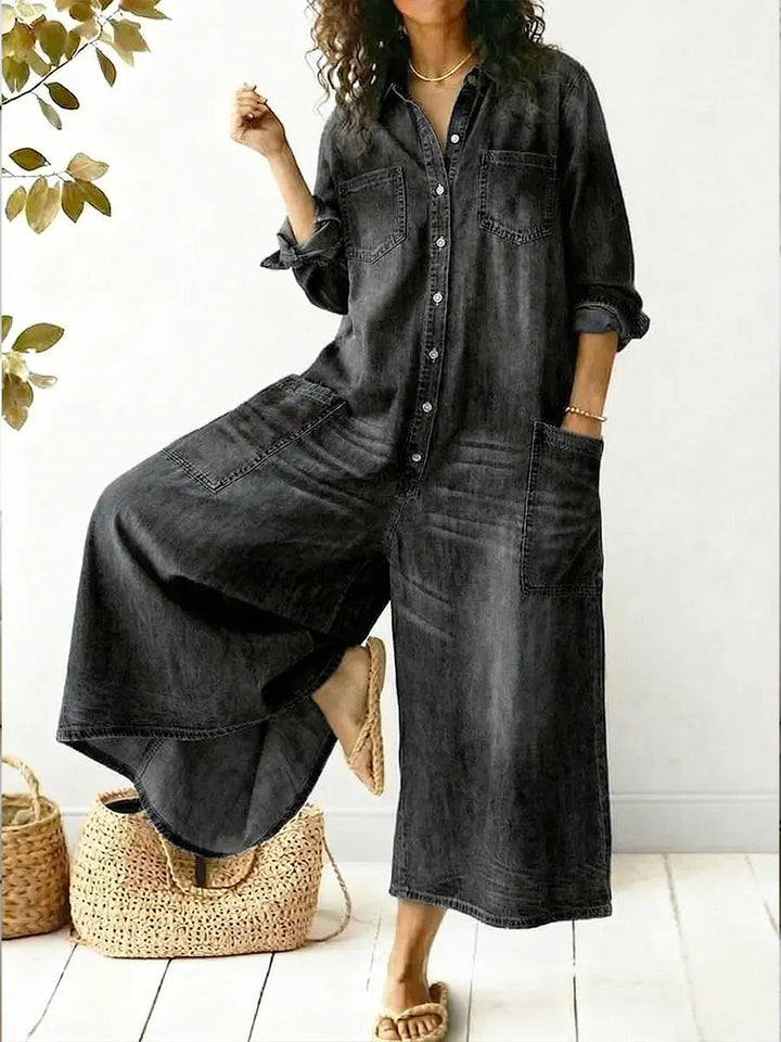 Damen Lässiger Weit Geschnittener Denim Jumpsuit – Bequeme Passform Outfit
