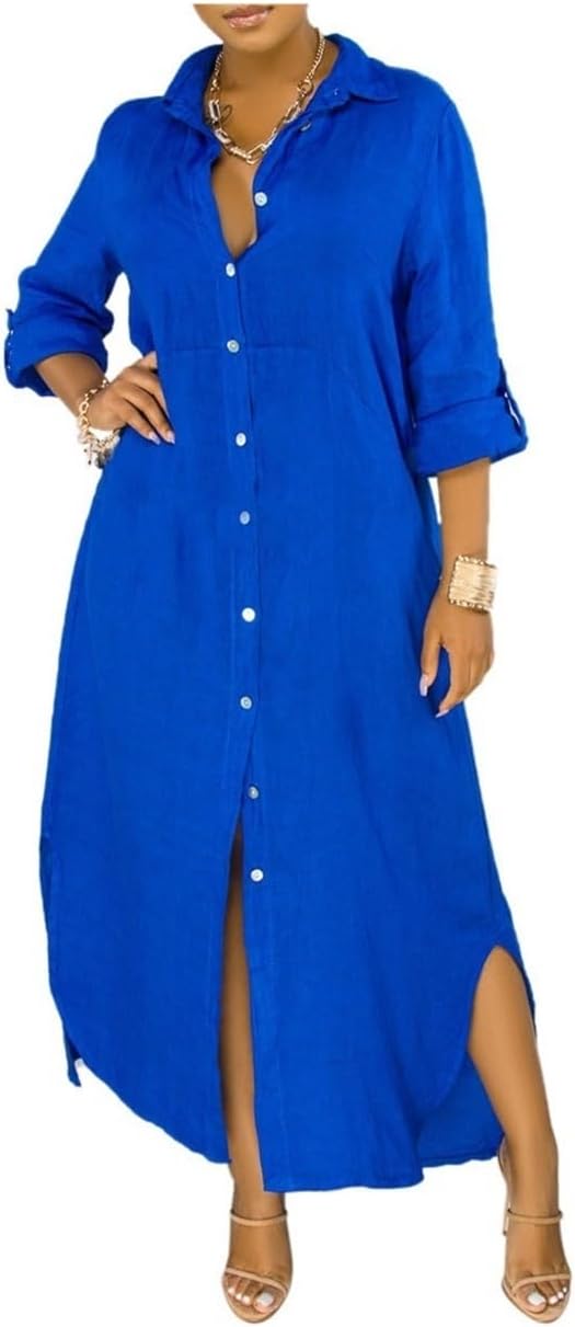 Damen Oversized Hemdblusenkleid – Langes Freizeit Kleid Mit Taschen
