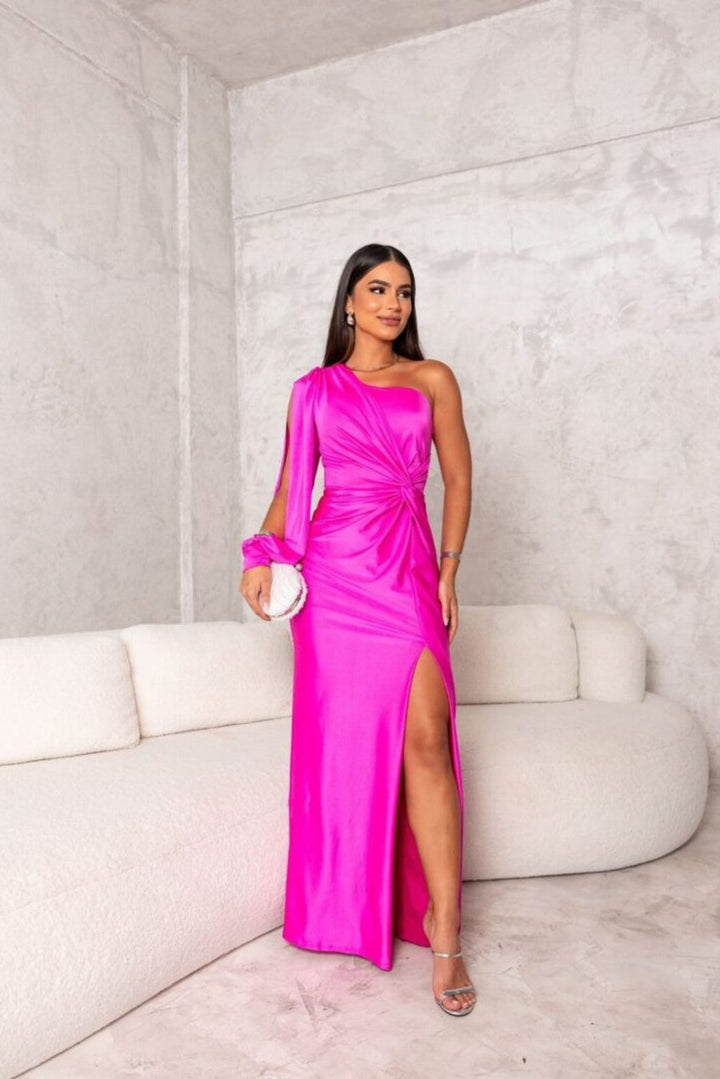 Damen Ein Schulter Langarm Wickelkleid