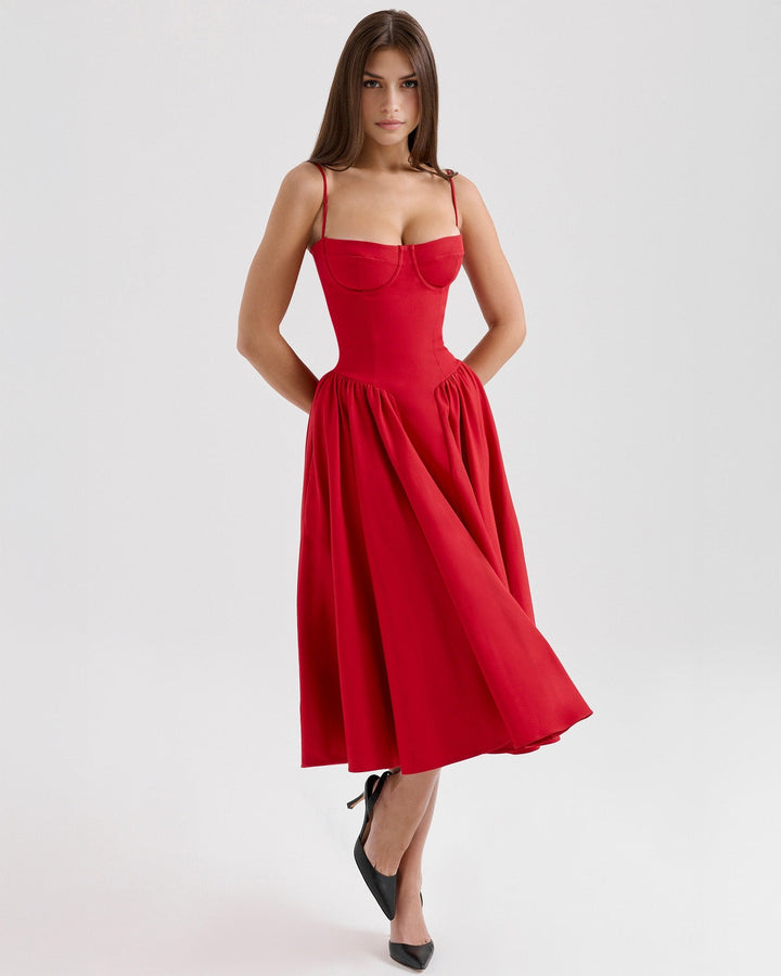 Ärmelloses, elegantes, figurbetontes Tüllkleid im Korsett-Stil mit V-Ausschnitt
