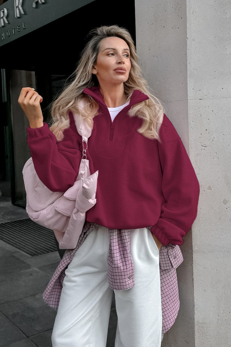 Damen Rosa Sherpa Kragen Übergroß Hoodie - Gemütlicher Pullover