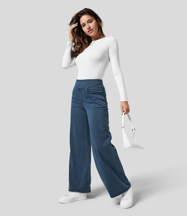 Damenhose mit hoher Taille und weitem Bein