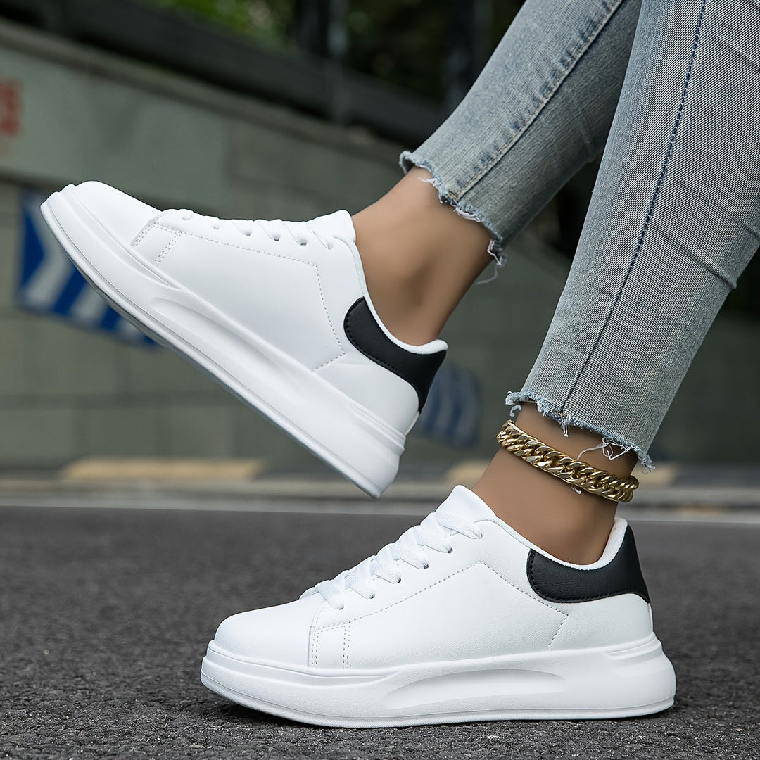 Damen Weiße Textil Schnür-Sneaker – Orthopädische Freizeit Komfort Turnschuhe