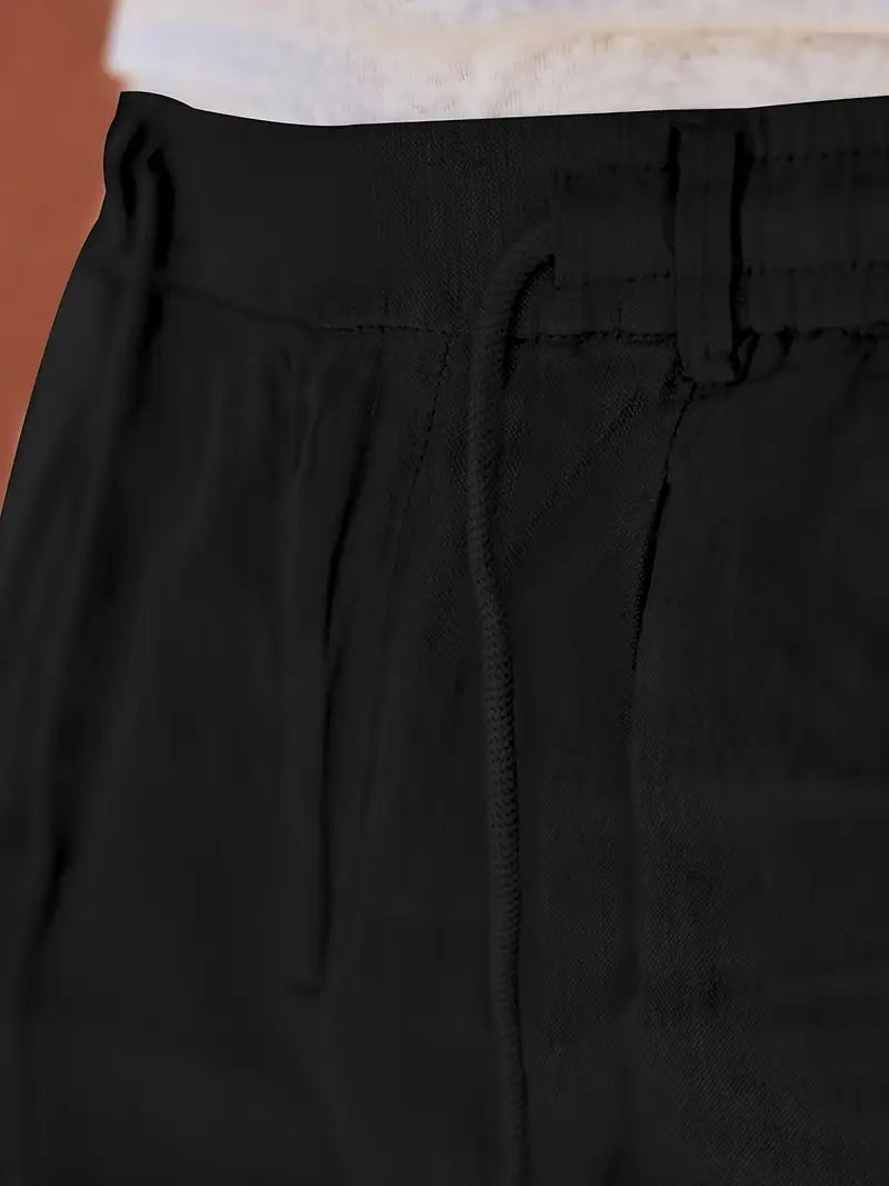 Herren Weit Geschnittene Leinenhose – Freizeit Sommerhose Mit Kordelzug