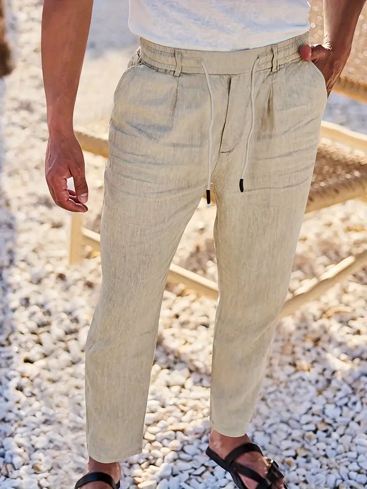 Herren Weit Geschnittene Leinenhose – Freizeit Sommerhose Mit Kordelzug