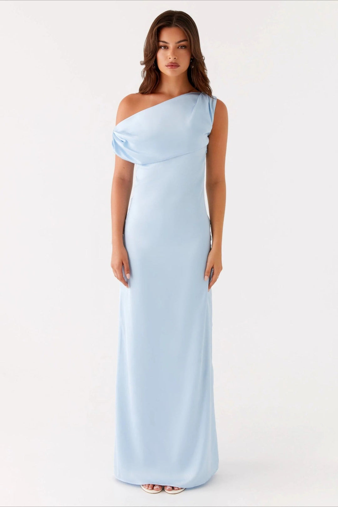 Damen Einfarbiges Maxikleid Mit Asymmetrischem Ausschnitt – Abendkleid