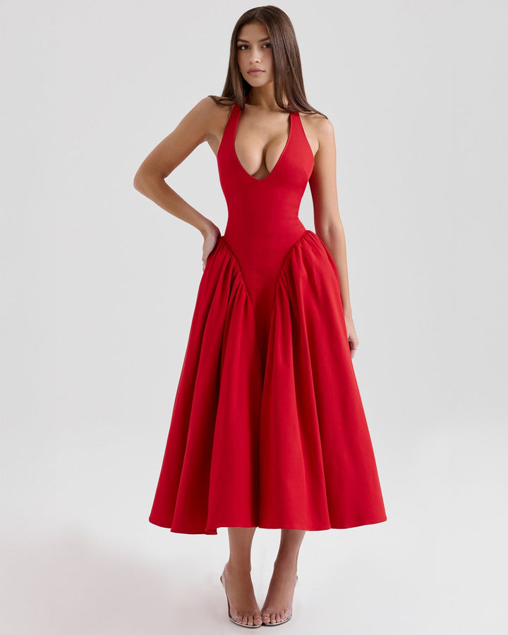 Ärmelloses, elegantes, figurbetontes Tüllkleid im Korsett-Stil mit V-Ausschnitt