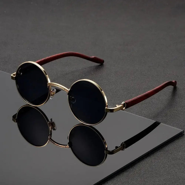 Retro Stil Runde Metallrahmen Sonnenbrille Mit Dunklen Gläsern