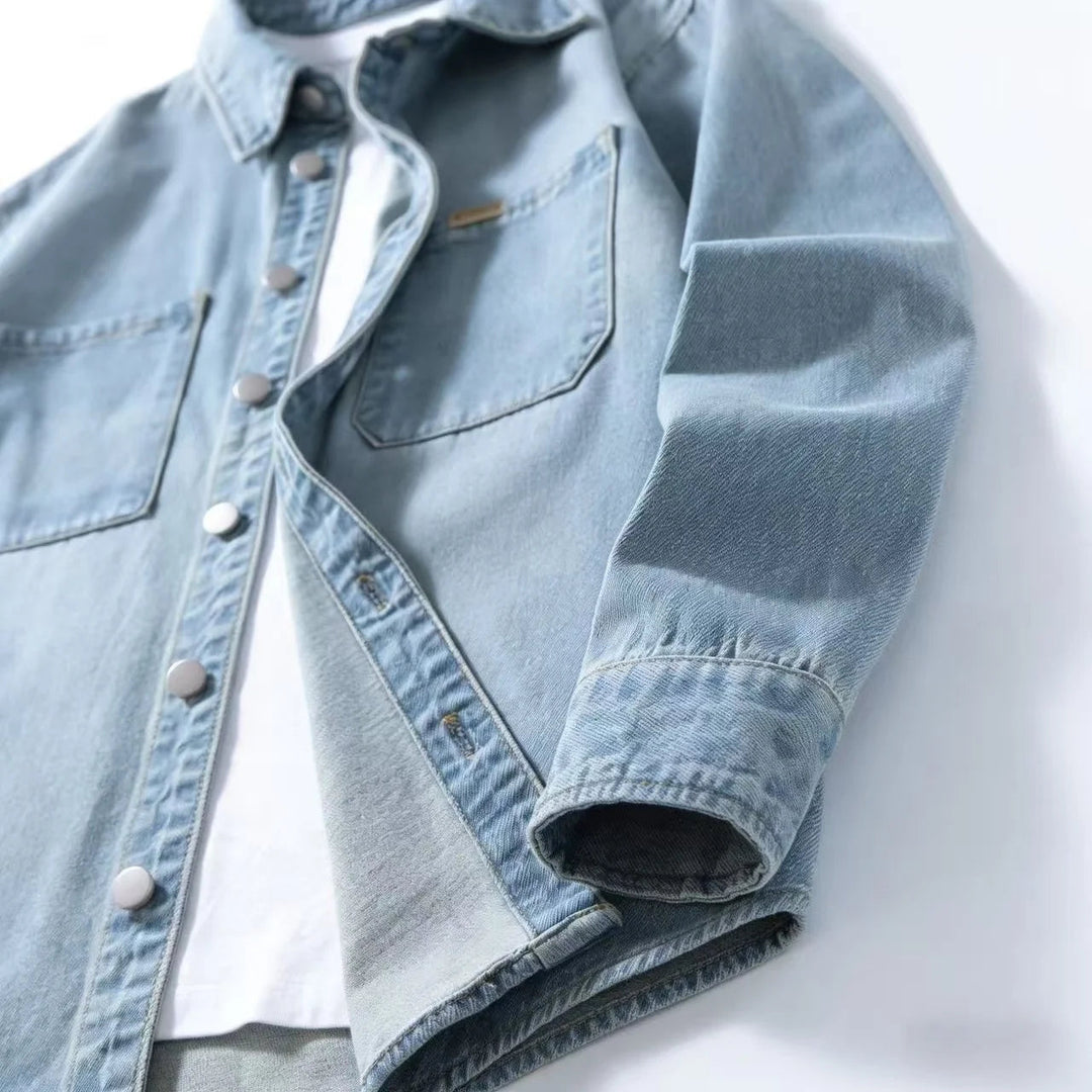 Herren Vintage-Stil Lockerer Denim Overshirt – Klassische Legere Lagenjacke