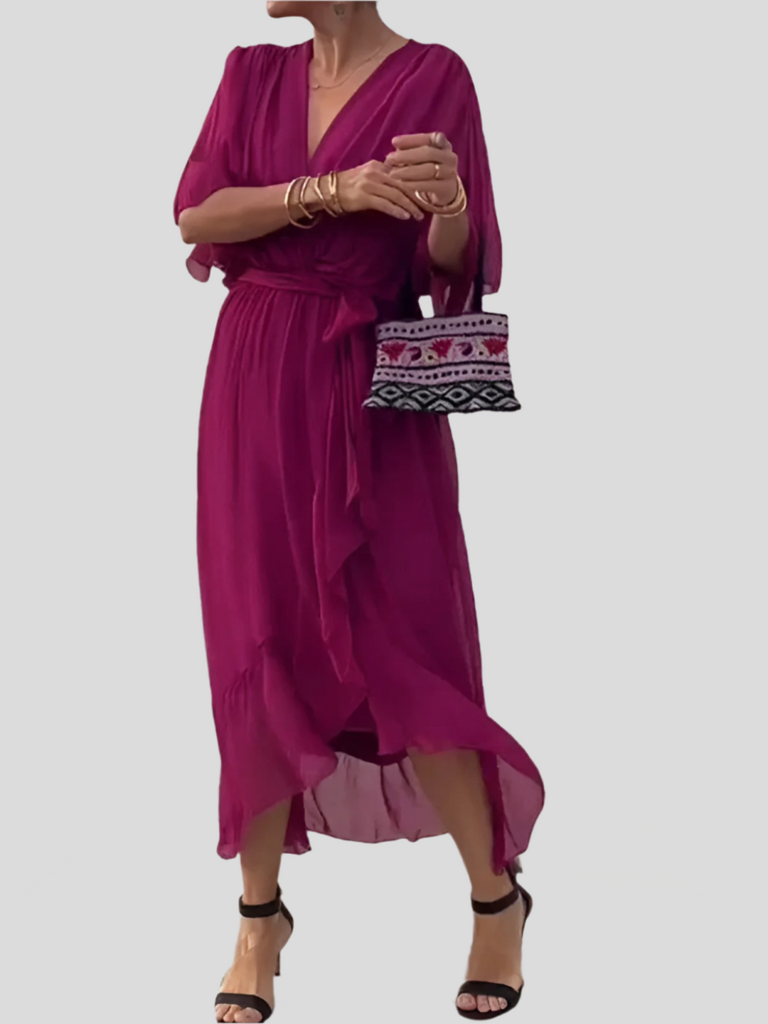 Damen Kleid Mit V Ausschnitt Und Wickelstil