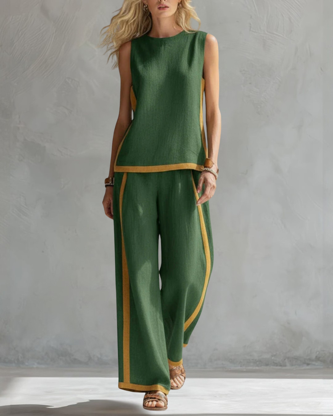 Damen Lockeres Leinen Zweiteiler Set - Ärmelloses Casual Outfit