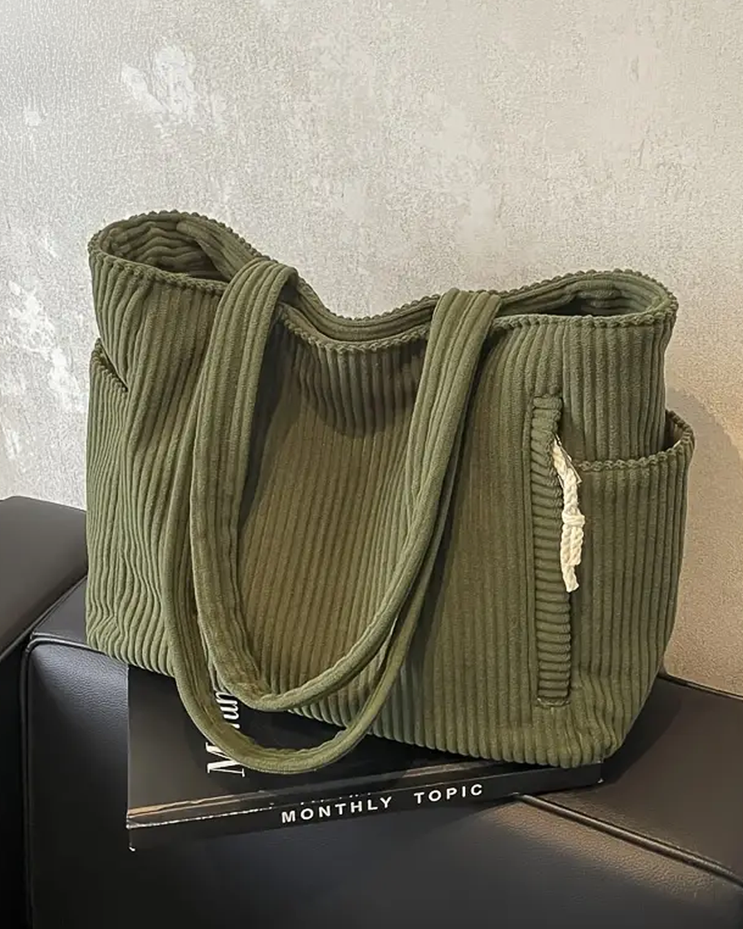 Damen Gerippte Tragetasche Mit Kordelzug