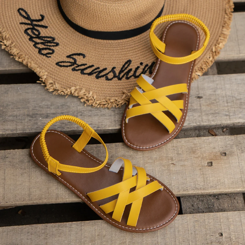 Damen Flache Leder Sandalen Mit Kreuzriemen – Elegante Sommer Komfort Schuhe