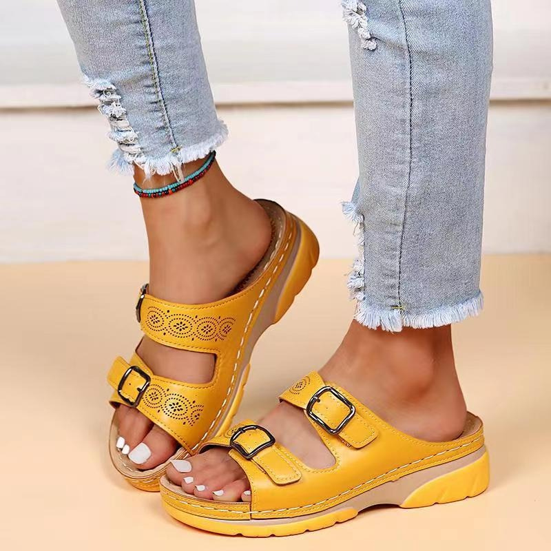 Damen Orthopädische Offene Leder Sandalen – Verstellbare Schnallen Komfort Schuhe