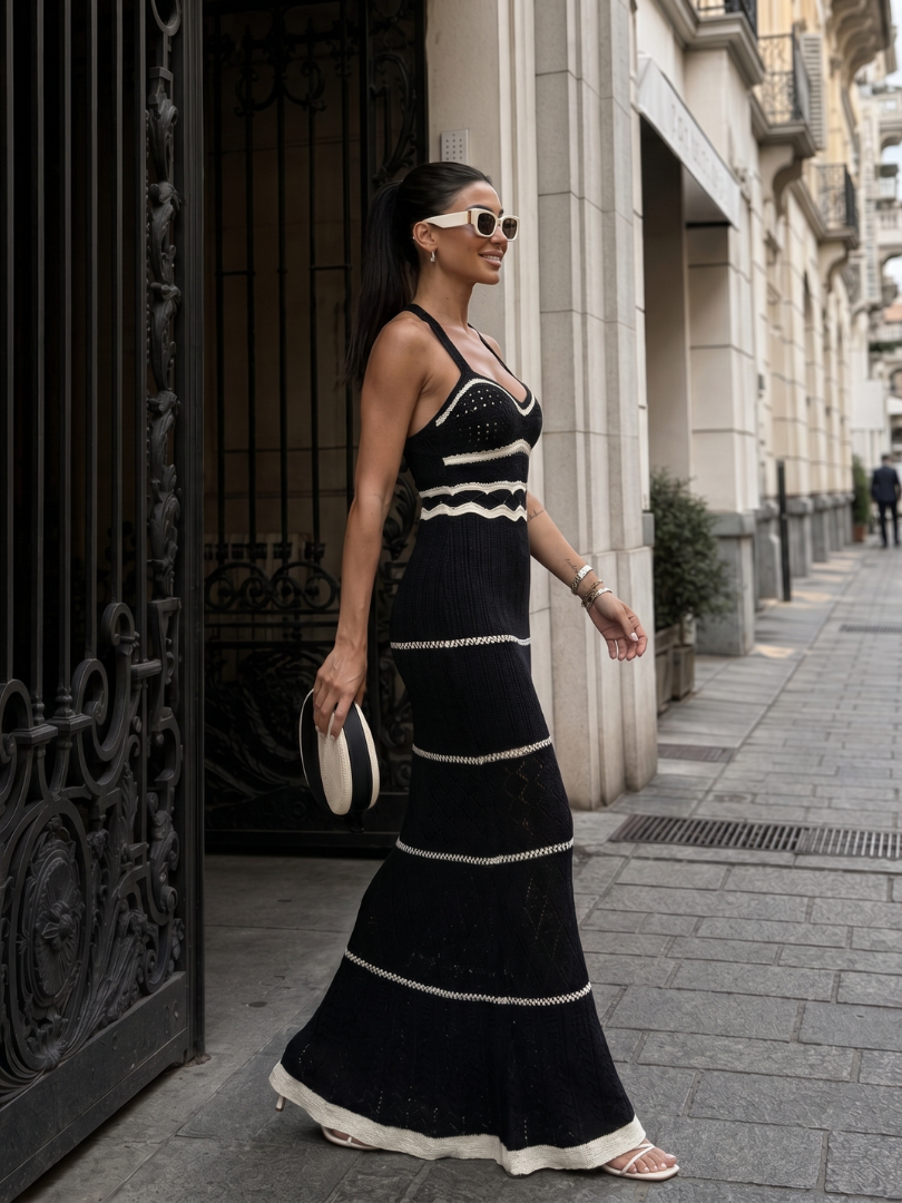 Valora | Häkel-Maxikleid mit Spaghettiträgern