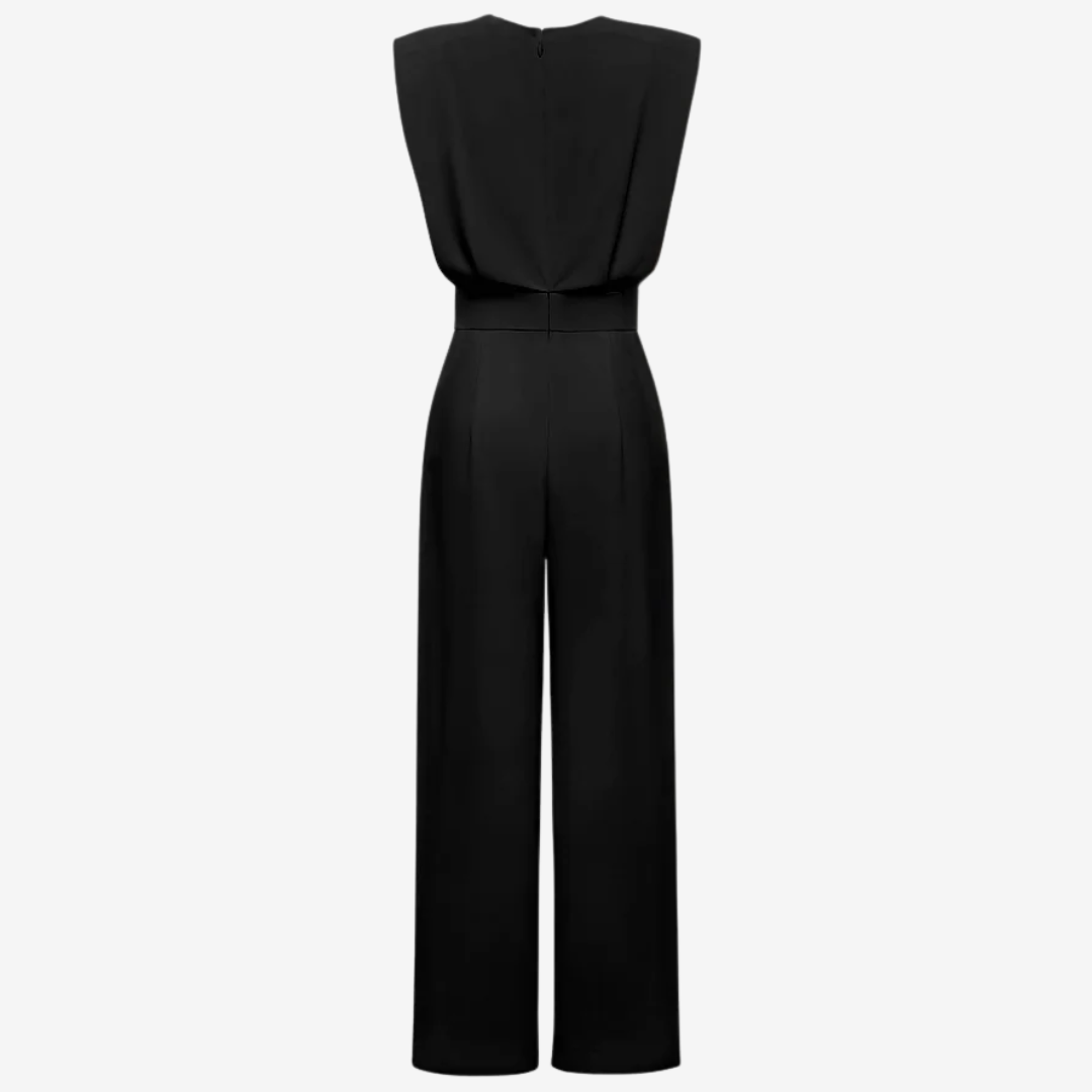 Ärmelloser Damen-Jumpsuit mit hohem Kragen und Gürtel – Elegante Abendgarderobe